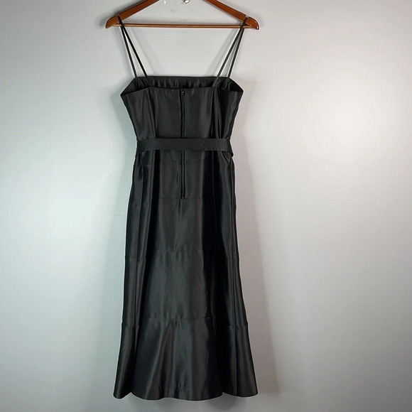 BCBGMAXAZRIA Satin Tied Cocktail Midi Dress Black Crinoline Spaghetti Strap 6 - Picture 7 of 12